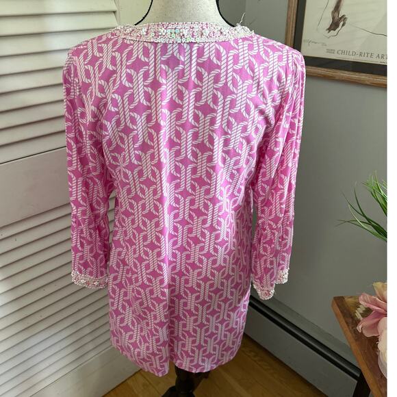 ESCAPADA Womens Tunic Pink Beaded Beach Preppy Coastal Resort Summer SMALL - Picture 5 of 11